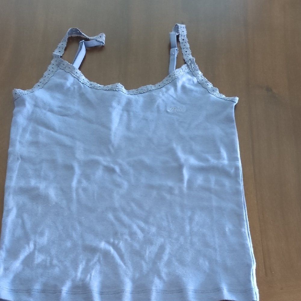 PINK Victoria's Secret Light Blue Camisole with Lace Trim